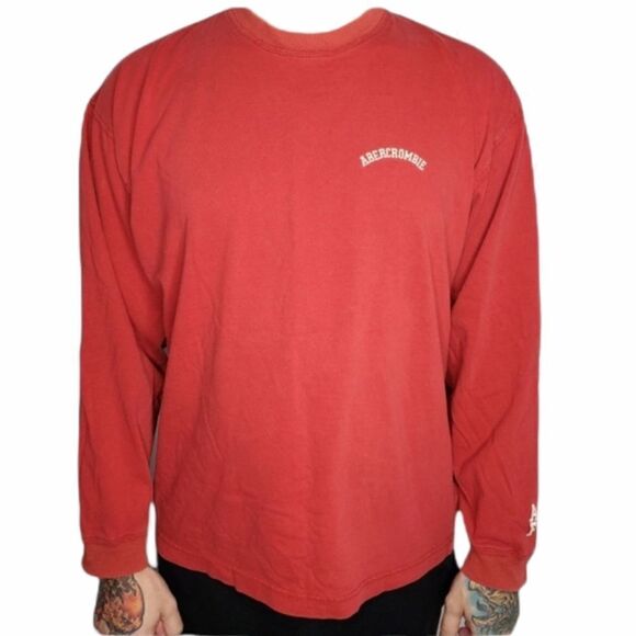 VINTAGE 90s Abercrombie red embroidered long sleeve tee shirt XL - Picture 1 of 6
